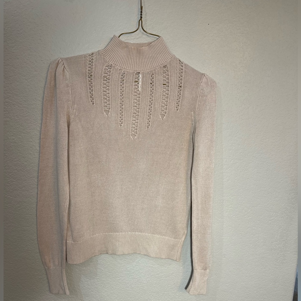 Free People puff shoulder tan linen blend Sweater XS